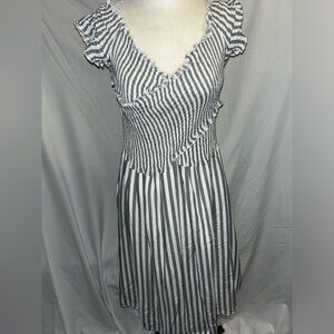 Stripped cross front off the shoulder dress